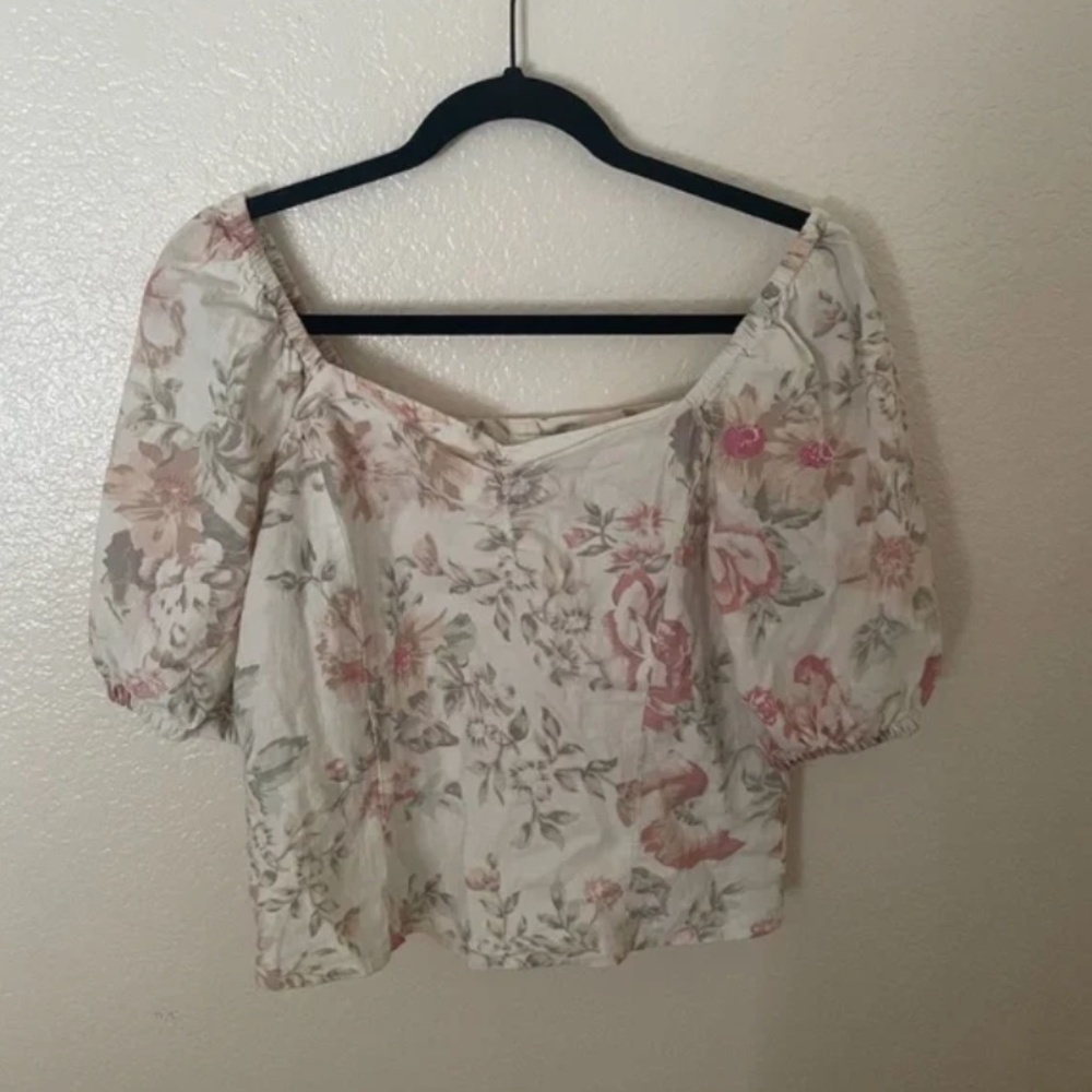 Puff Sleeve Cottage Core Fairy Floral Modern Party Chic Glam Shabby Crop Blouse